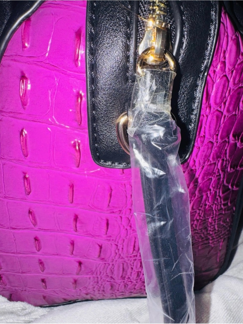 Fashion Croc Alligator Queen Bee Stripe Boston Bag Satchel- NWT-long strap too - Picture 8 of 8